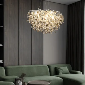 نجف مودرن فضي ورمادي بقطر 60 سم مع تفاصيل شفافة وعدد لمبات E14 = 10