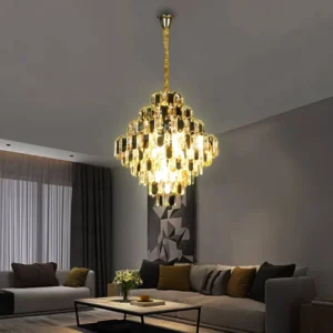 ثريا معلقة كريستال باللون الذهبي بقطر 60 سم ومقبس E14