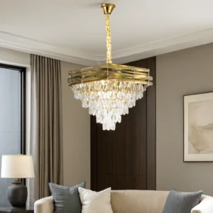 ثريا شيمر معلقة كريستال ذهبي قطر 60 سم مع قاعدة لمبة E14