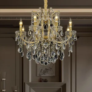 نجف على شكل شمعدان — ارتفاع 600 مم، قطر 700 مم، 8 لمبات بقاعدة E14