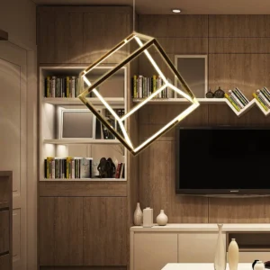 Modern gold chandelier with yellow light, 65 watts, 400 mm size