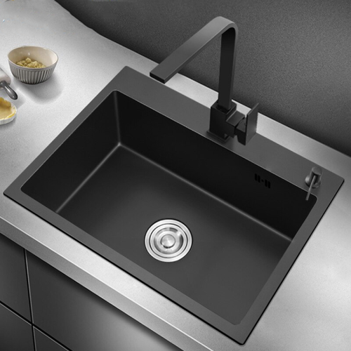 حوض مطبخ ستانلس ستيل مطلي بالأسود 65×45 سم — بدون فتحة خلاط