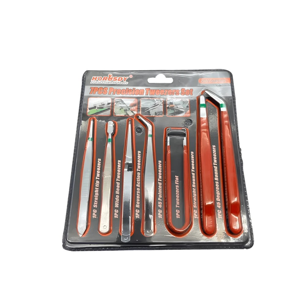Horusdy Professional Precision Tweezers Set — 7 Pieces, Stainless Steel, Anti-Static, Model SDY-94109