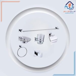 مجموعة إكسسوارات حمام 7 قطع بتشطيب كروم ومقاومة للصدأ