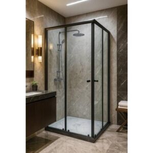 كابينة استحمام مربعة بإطار أسود 70×70 سم