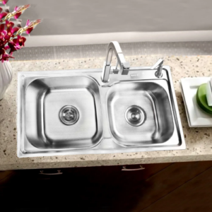 حوض مطبخ ستانلس ستيل مزدوج مع فتحة خلاط — مقاس 75×40 سم