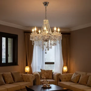 نجف مودرن فضي بتصميم شمعدان شفاف — 8×E14