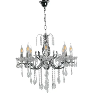 نجف مودرن شمعدان فضي بقطع زجاجية شفافة – 8 لمبات E14