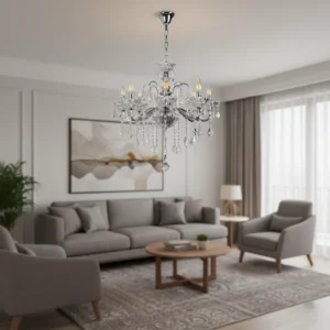 ثريا معلقة مودرن فضية بزجاج شفاف 8 لمبات (E14)