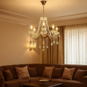 نجف مودرن على شكل شمعدان ذهبي وفضي - 8 لمبات E14