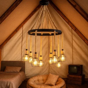 نجفة ستانلس ستيل سوداء بعدد 8 لمبات E27