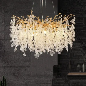 ثريا سقف مودرن بلون ذهبي مع أجزاء شفافة وبيضاء — قطر 80 سم