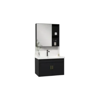 طقم مغسلة فايبر مع خزانة ومرآة من فيراغو — مقاس 80 سم — أسود