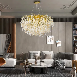 نجف مودرن ذهبي وعسلي بقطر 80 سم، 13 لمبة E14 بغطاء شفاف