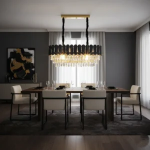 نجفة مودرن بغطاء أسود وتفاصيل ذهبية — قطر 80 سم، حاملة 15 لمبة E14