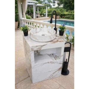 خزانة مغسلة بتشطيب رخام صناعي وحوض علوي — 80 سم، أبيض