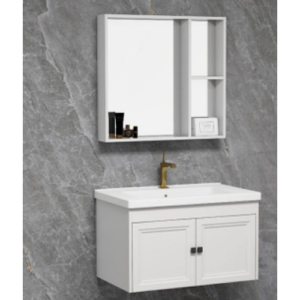 طقم مغسلة حديث مع خزانة ألمنيوم ومرآة — 80 سم — أبيض