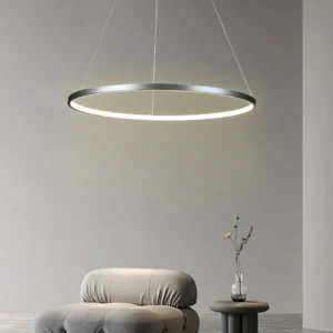 نجف مودرن بلون فضي، إضاءة صفراء، قطر 80 سم، 30 واط