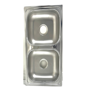 مجلى مطبخ وطني ستانلس ستيل مزود بنظام تصريف، بحوضين — 80×45 سم