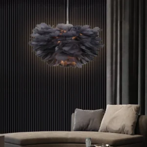 Modern chandelier with a gray feather design, 80 cm diameter, 5 E27 bulbs