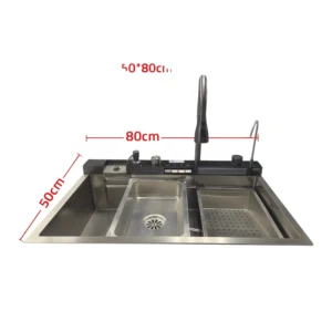 حوض مطبخ ستانلس ستيل بيانو نانو مقاوم للخدش مع خلاط وإكسسوارات — فضي 80×50 سم