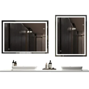 Illuminated bathroom mirror 80x60 cm in three colors – a modern wall mirror with LED lighting and touch control
