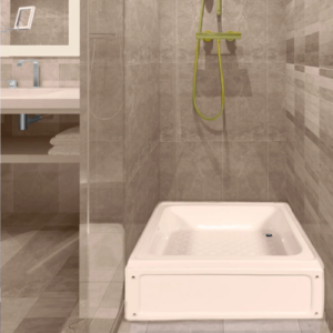 كابينة دش مربعة يونكس 80×80 سم — قاعدة عميقة بلون بيج