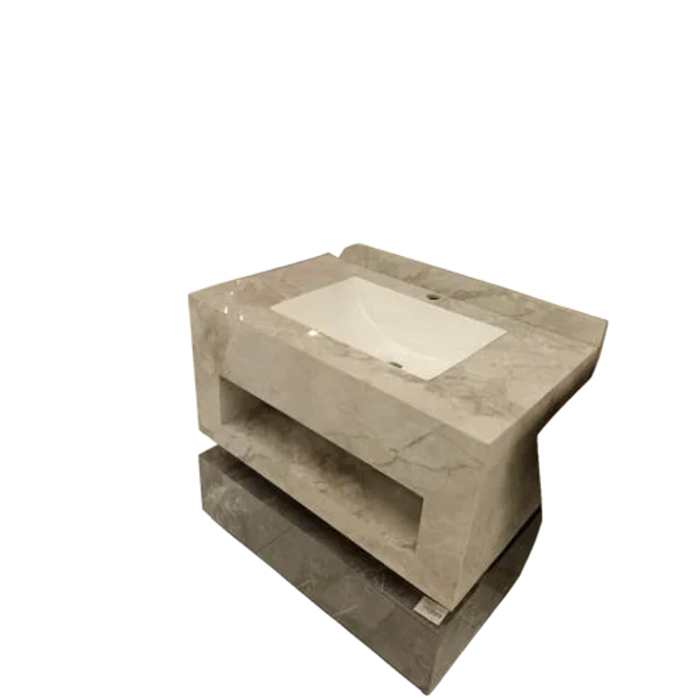 مغسلة فيراقو بعرض 80 سم مع خزانة خشب بلايوود، حوض رخام ومرآة LED