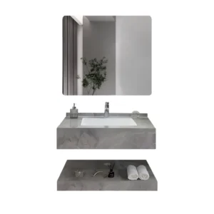 مغسلة حمام بعناية قص ليزر 80 سم - رمادي غامق مع مرآة LED ورف ｜ HERO