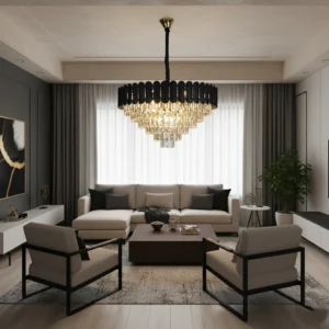 نجف مودرن بغطاء أسود ولمسات ذهبية موديل 800 (E14 × 15)