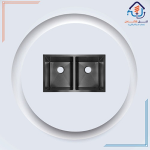 حوض مطبخ مزدوج من الستانلس ستيل باللون الأسود 82×45 سم — تركيب تحت السطح