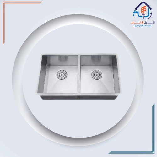 حوض مطبخ ستانلس ستيل مزدوج للتركيب على الرخام — 82×45 سم