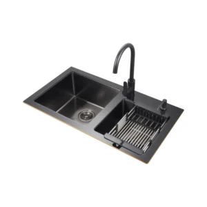 حوض مطبخ استانلس ستيل نانو أسود 84×46 سم، سماكة 3 ملم — مقاوم للخدوش، تصميم أنيق ومتين | SINDBAD