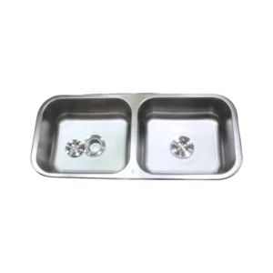 حوض مطبخ استانلس ستيل أسود مقاوم للخدش 87×38 سم مع هرابين للتصريف المزدوج — عملي للاستخدام اليومي | SINDBAD