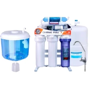 نظام تنقية مياه بالتناضح العكسي 9 مراحل — طراز كلاسيكي نقي مع حامل ومقياس ضغط