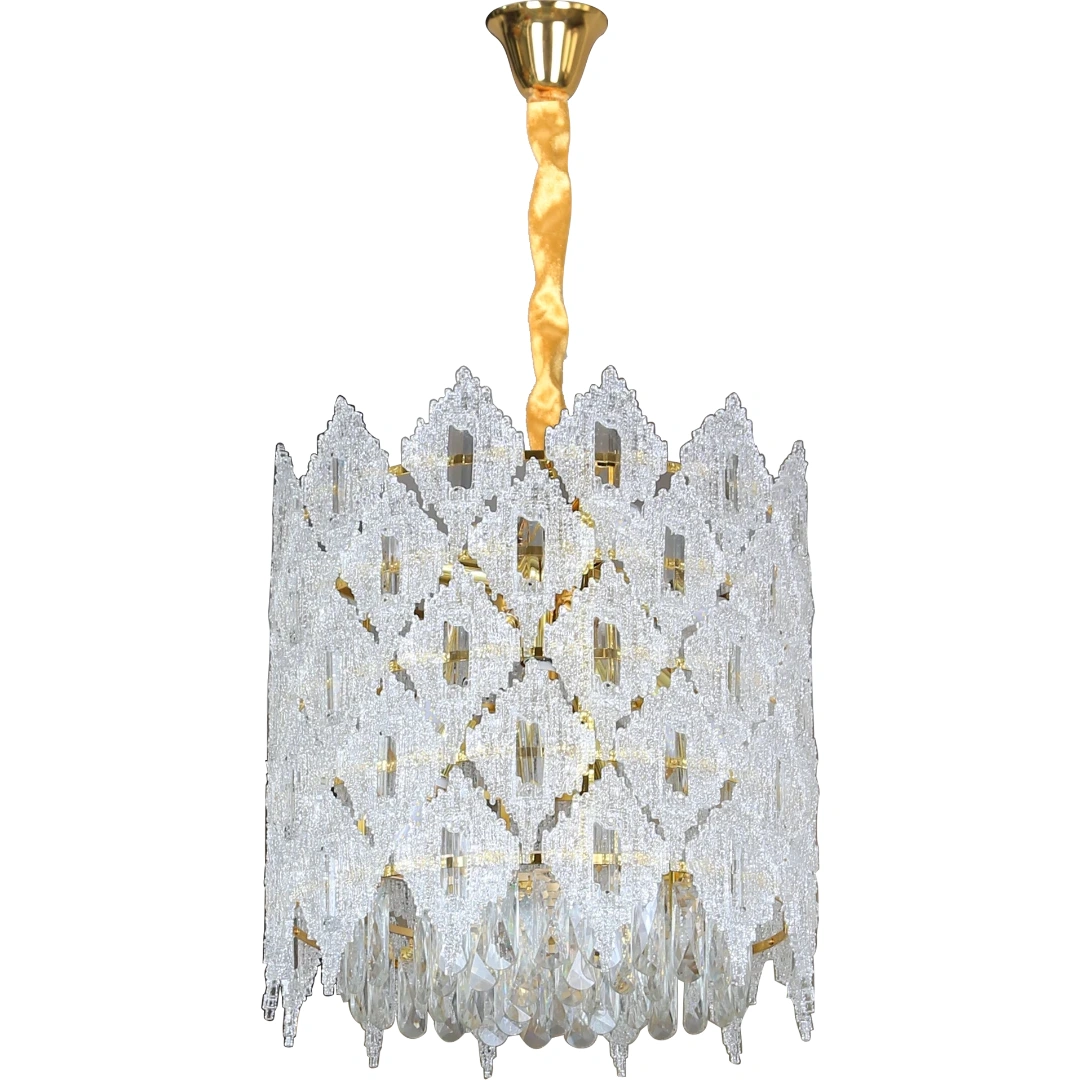 نجفة مودرن كريستال ذهبية (9 لمبات E14) — قطر 40 سم