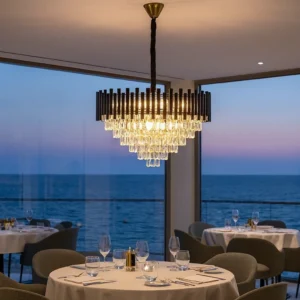 ثريا مودرن بغطاء أسود ولمسات ذهبية - 9 لمبات بقاعدة E14 - قطر 60 سم