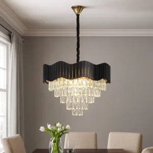 نجف مودرن بغطاء أسود ولمسات ذهبية 9 لمبات (E14) — قطر 60 سم