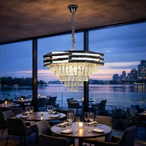 نجفة معلق كريستال فضية 9 لمبات (E14) — مقاس 60 سم