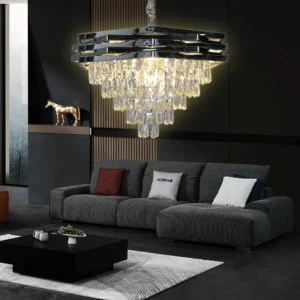 نجف معلق شيمر كريستال فضي - 9 لمبات E14 - قطر 60 سم