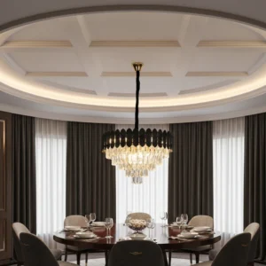 نجفة مودرن باللون الأسود والذهبي—9 لمبات E14 قطر 600 ملم