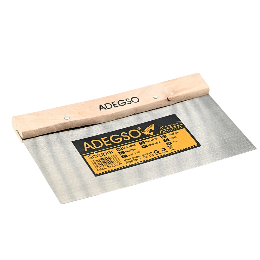 مكشطة معجون AD-10171 من ADIGSO — شفرة فولاذية 8 بوصة ومقبض خشبي