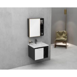 حوض ديكور ألومنيوم مع مرآة وخزانة من BEBO — 60 سم — رمادي