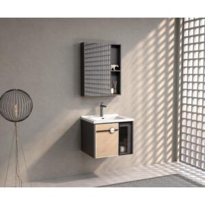 طقم مغسلة BEBO مع مرآة وحوض سيراميك - 60 سم - إطار ألومنيوم - رمادي