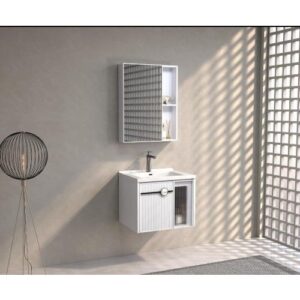 طقم مغسلة حمام وخزانة مرآة من الألمنيوم BEBO مقاس 60 سم — لون رمادي