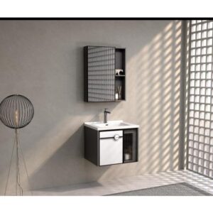 طقم مغسلة BEBO مع خزانة ومرآة من الألومنيوم — رمادي، عرض 60 سم