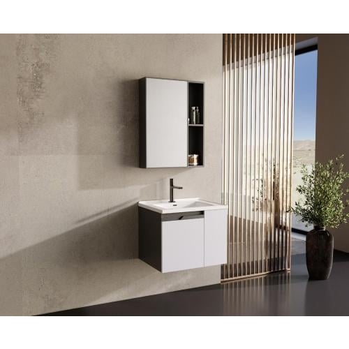 طقم مغسلة ألمنيوم فاخر مع خزانة ومرآة من BEBO — عرض 60 سم