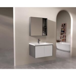 طقم مغسلة حمام BEBO شامل مرآة وخزانة — ديكور، 80 سم، رمادي