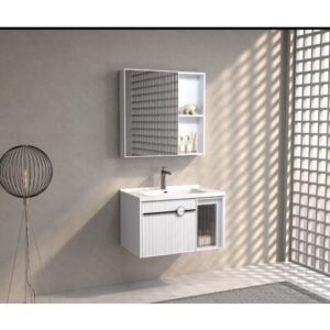 طقم مغسلة ألمنيوم مع مرآة وخزانة من BEBO — مقاس 80 سم — أسود