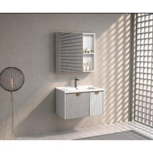 طقم حمام BEBO: مغسلة 80 سم مع خزانة ومرآة من الألمنيوم - رمادي